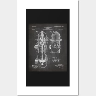 Fire Fighter Patent - Fire Hydrant Art - Black Chalkboard Posters and Art